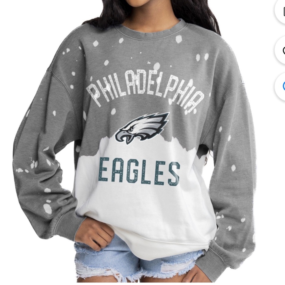 Women's Gray Philadelphia Eagles Oversized  Pullover Sweatshirt